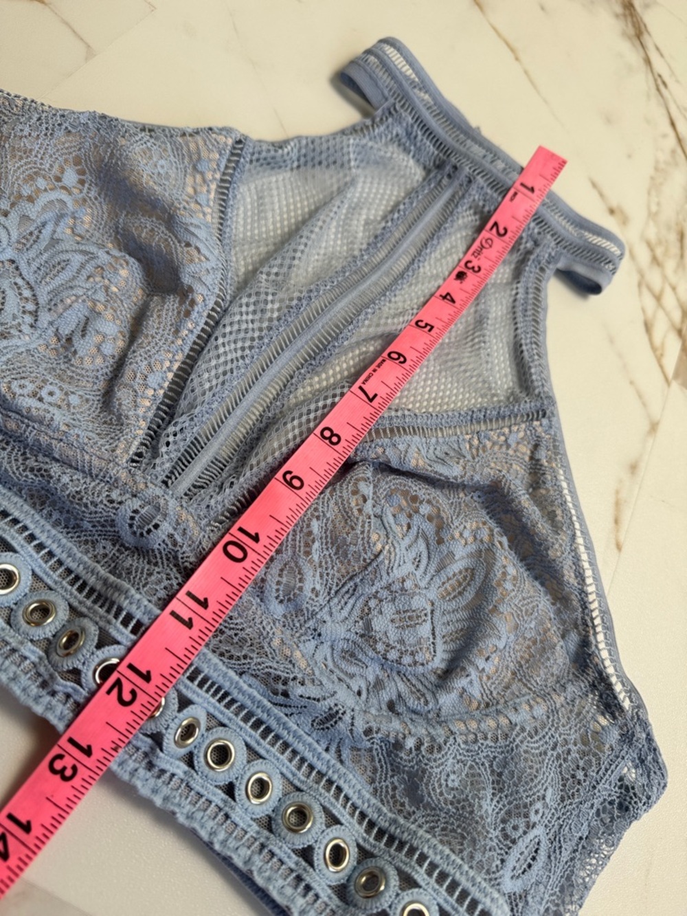 Victorias Secret High Neck Halter Top Baby Blue Sz M-L Festival Mesh Lace Eyelet - Picture 4 of 9
